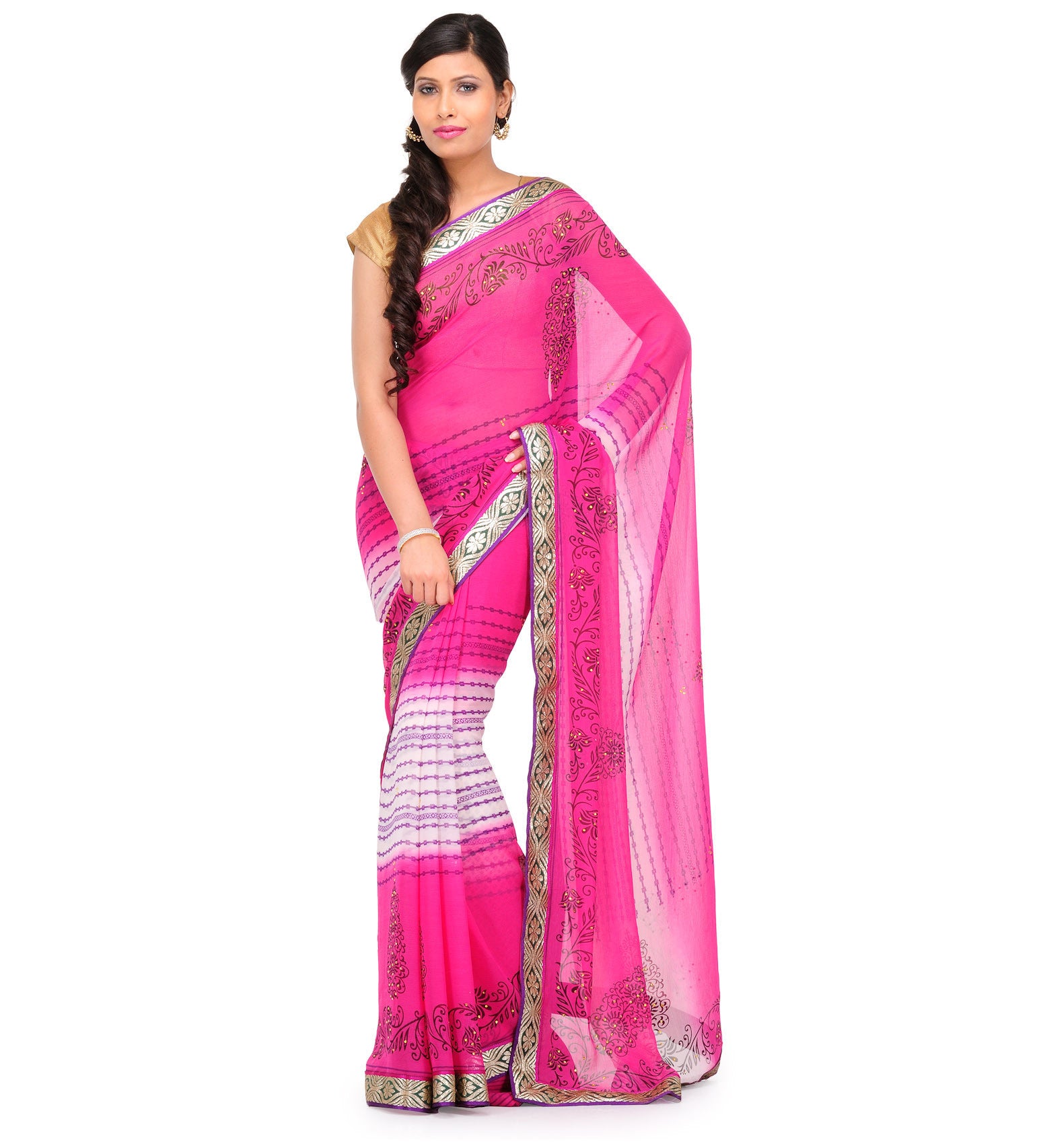 Magenta Shaded Faux Chiffon Saree