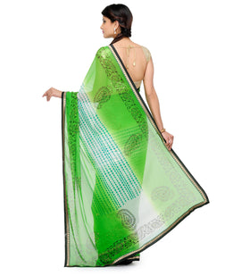 Green & Off White Shaded Faux Chiffon Saree