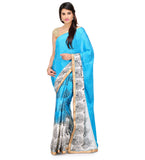 Turquoise Shaded Semi Crepe Saree