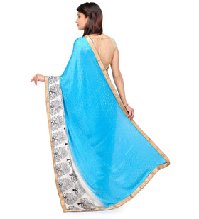 Turquoise Shaded Semi Crepe Saree