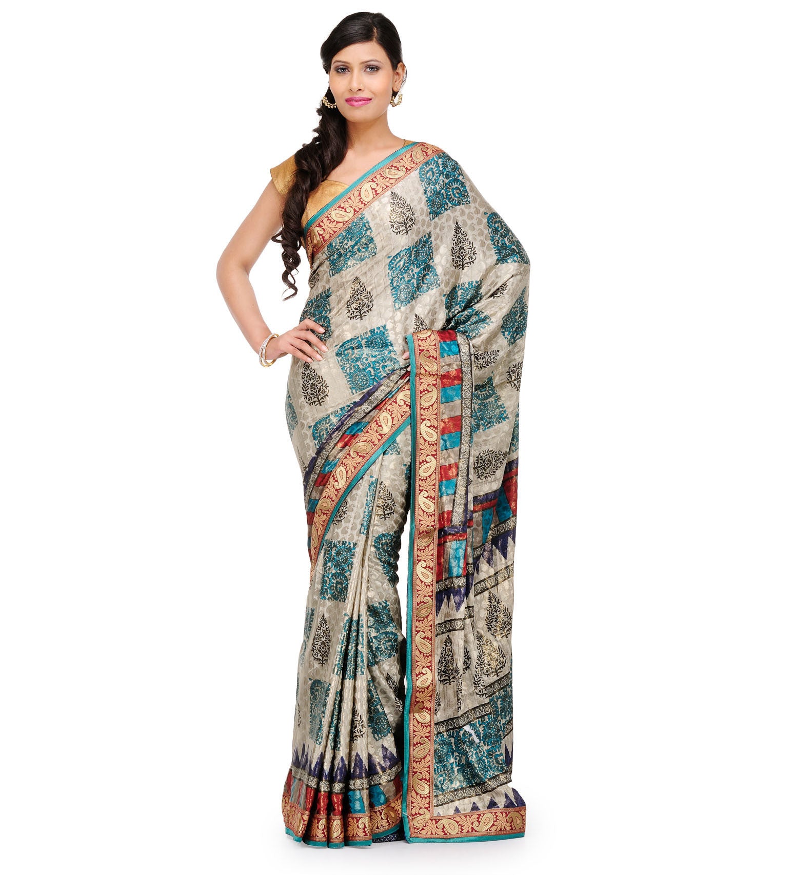 Grey Semi Crepe Saree with Digital Print