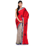 Maroon & Beige Semi Crepe Saree