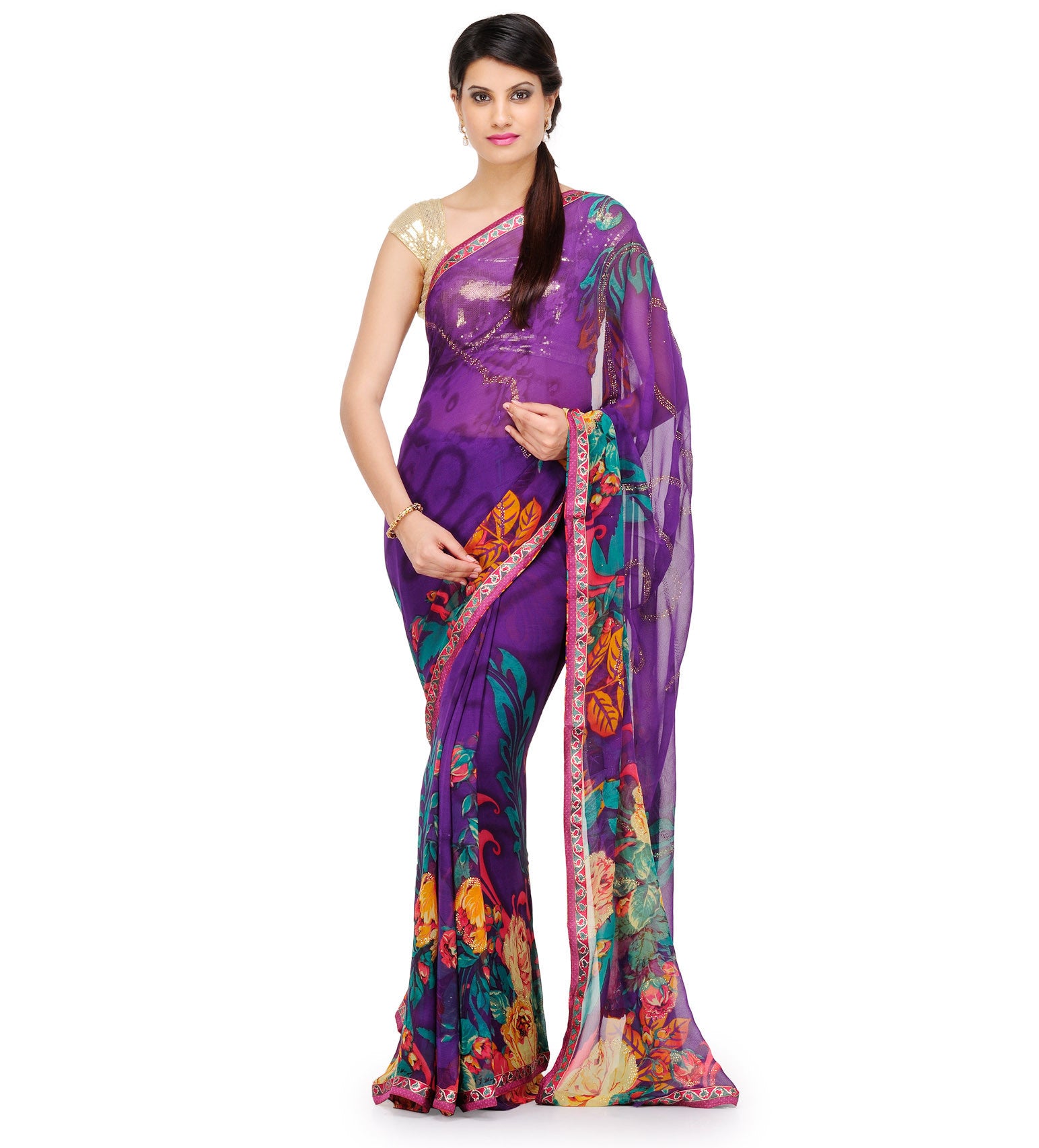 Violet Faux Chiffon Printed Saree