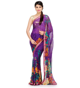 Violet Faux Chiffon Printed Saree