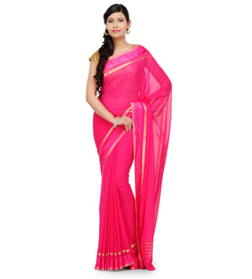 Magenta Semi Chiffon Saree with Zari Border