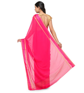 Magenta Semi Chiffon Saree with Zari Border