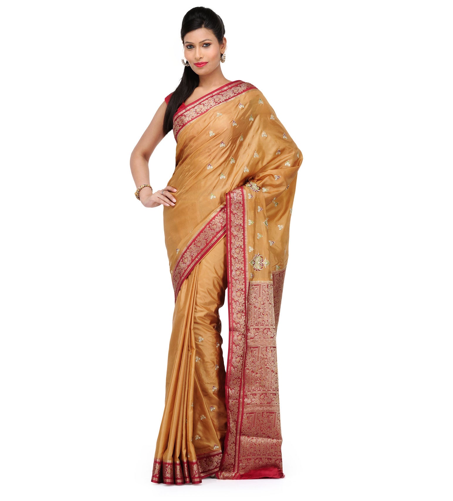 Fawn Dupion Silk Saree