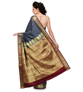 Grey Art Silk Saree with Zari Border