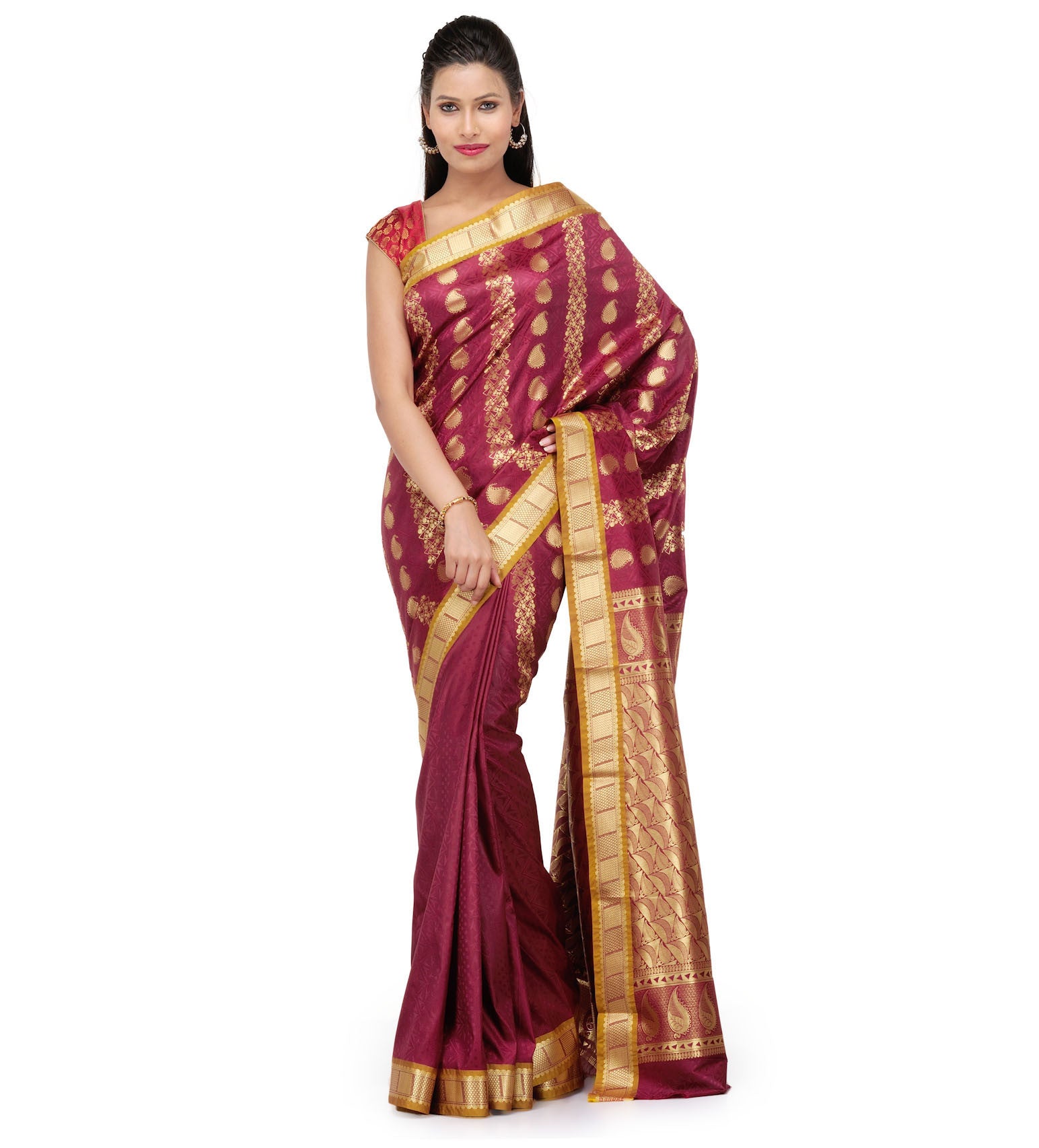 Wine Art Silk Saree with Zari Border