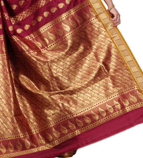 Wine Art Silk Saree with Zari Border