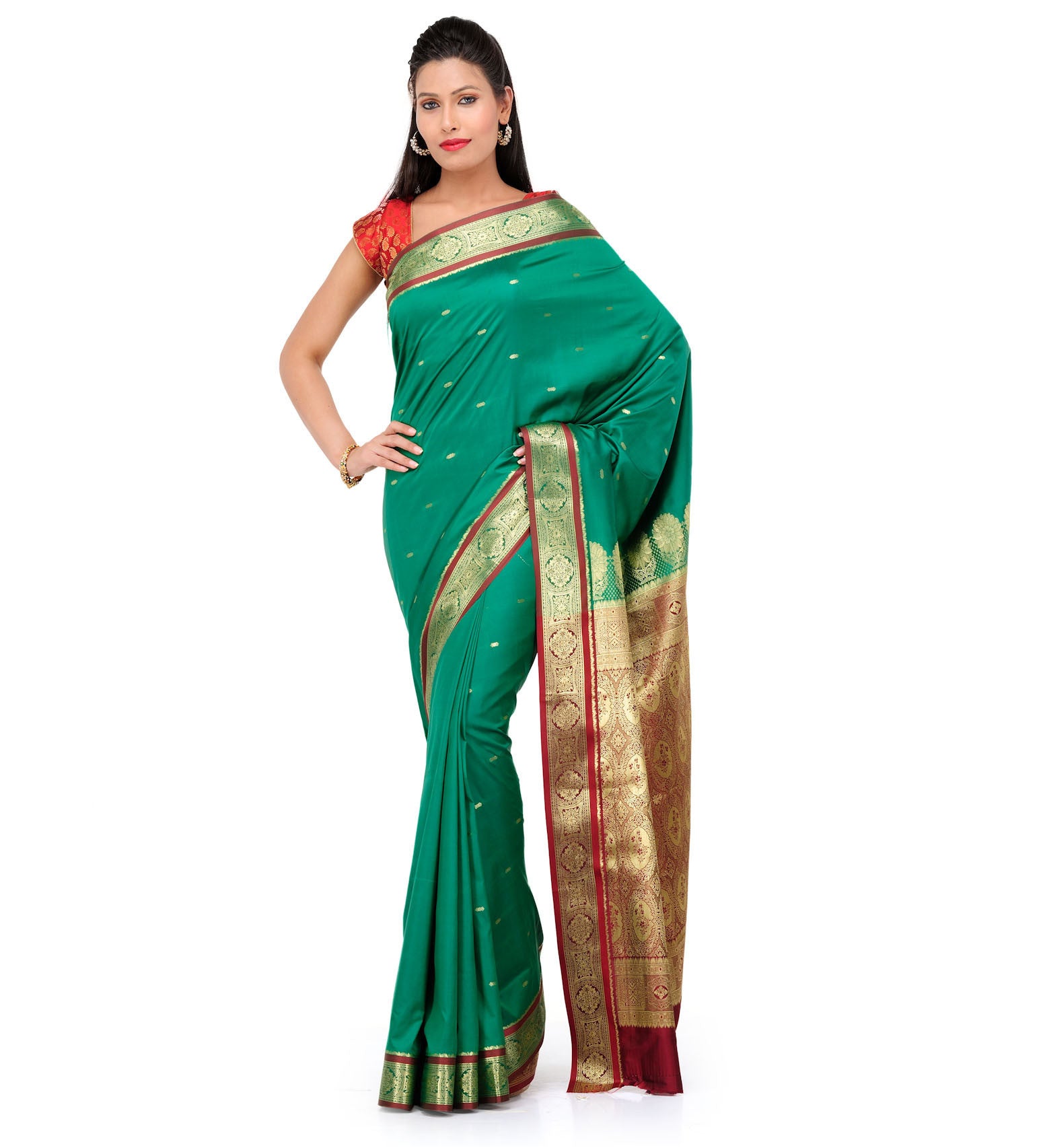 Green Art Silk Saree with Zari Border