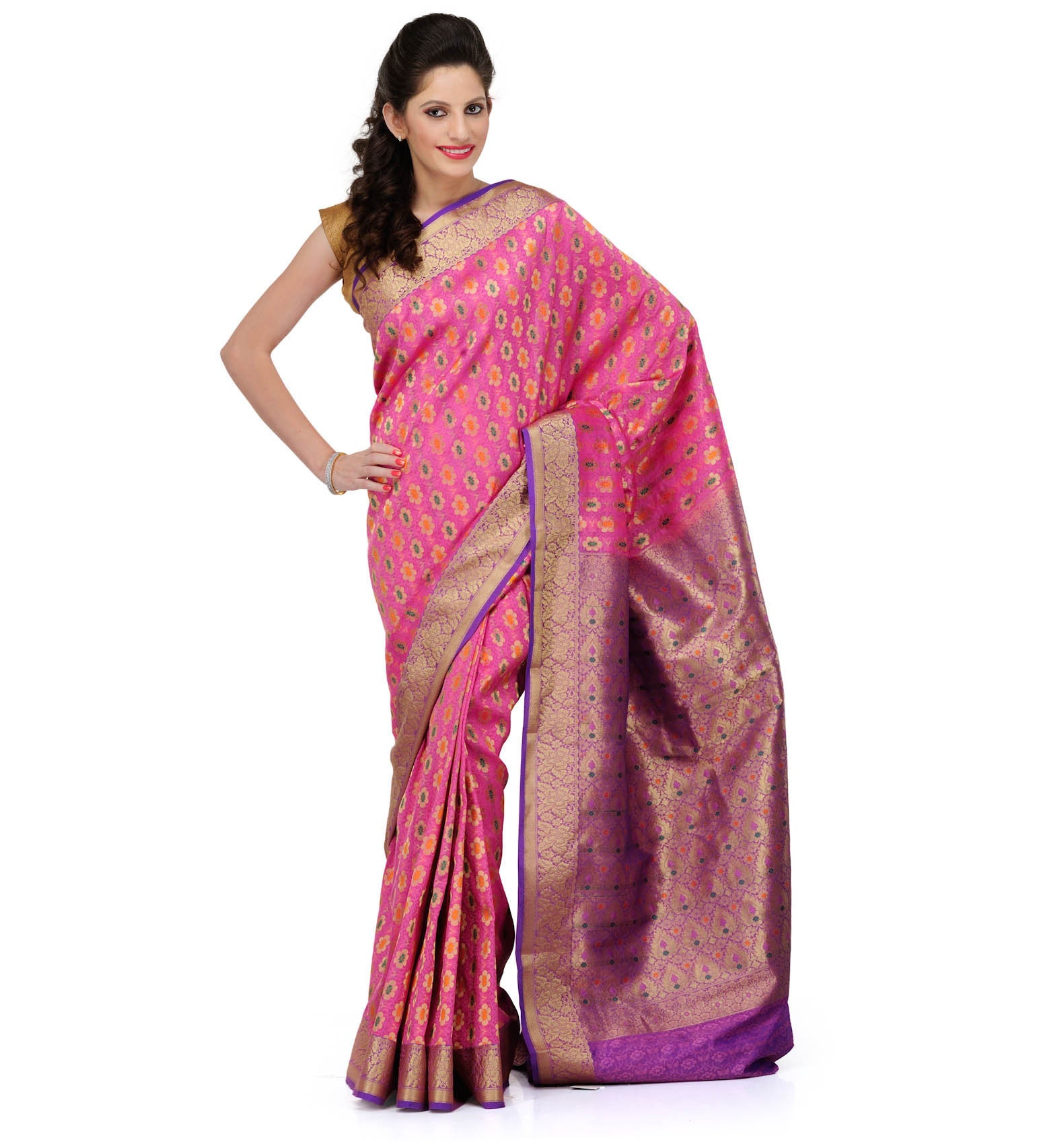 Pink Art Silk Saree with Meena Work