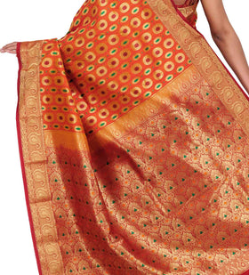 Orange Art Silk Saree with Meena Work