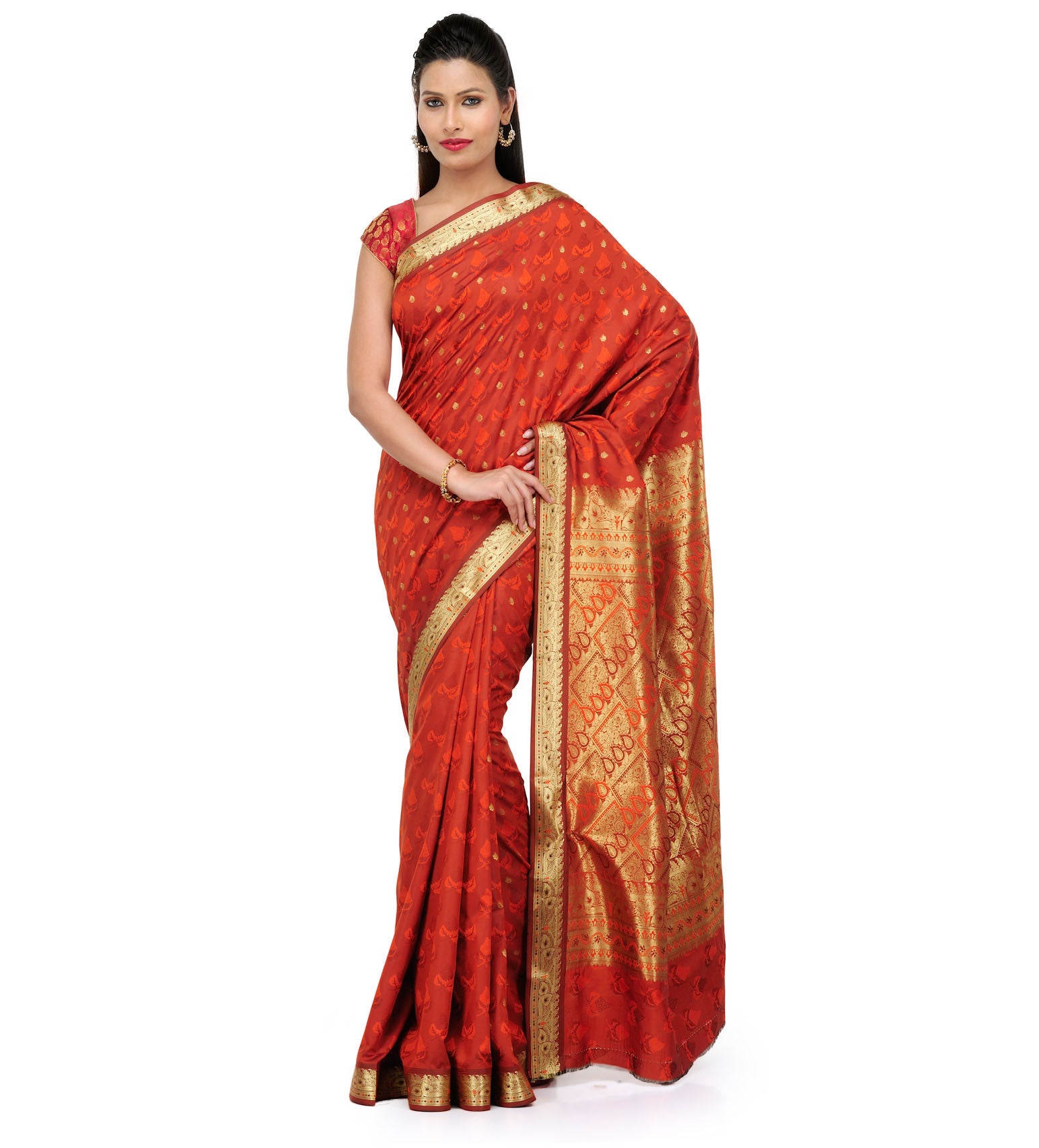 Rust Art Silk Saree with Zari Border