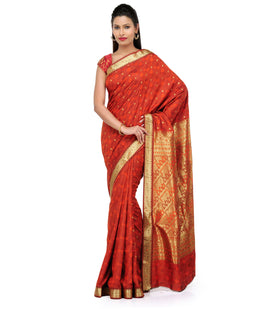 Rust Art Silk Saree with Zari Border