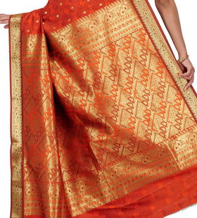 Rust Art Silk Saree with Zari Border