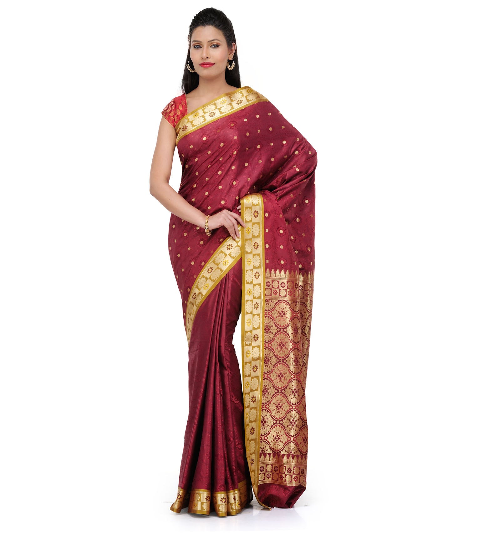 Maroon Art Silk Saree with Zari Border