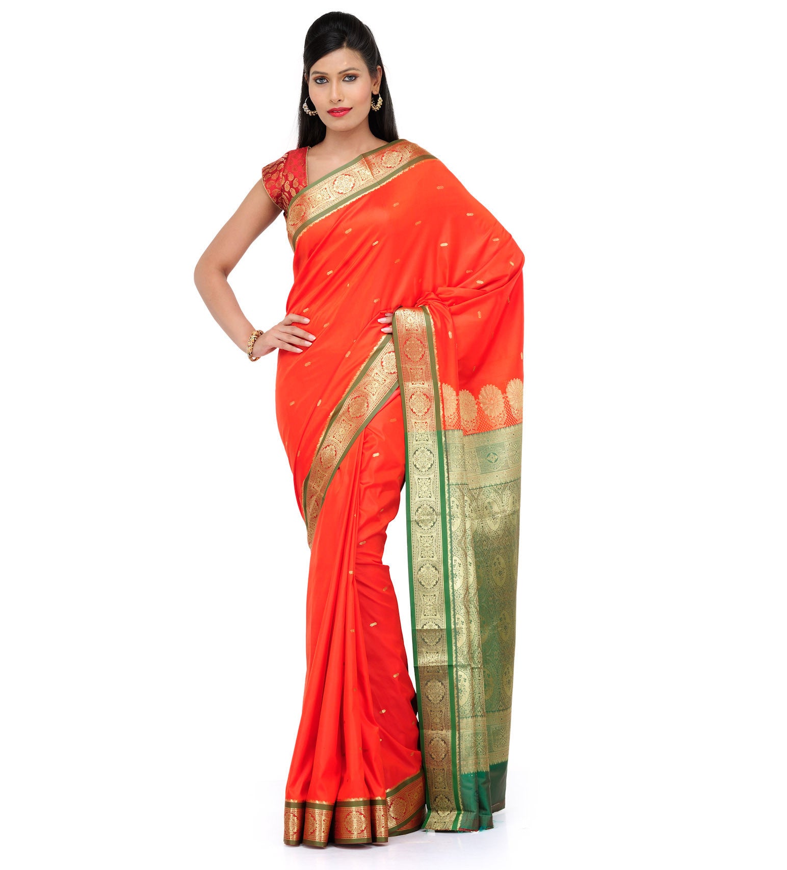 Orange Art Silk Saree with Zari Border