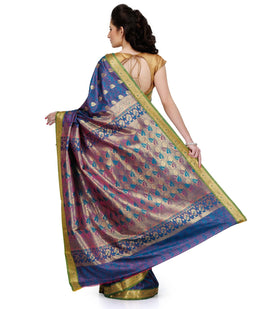 Blue Art Silk Saree with Zari Border