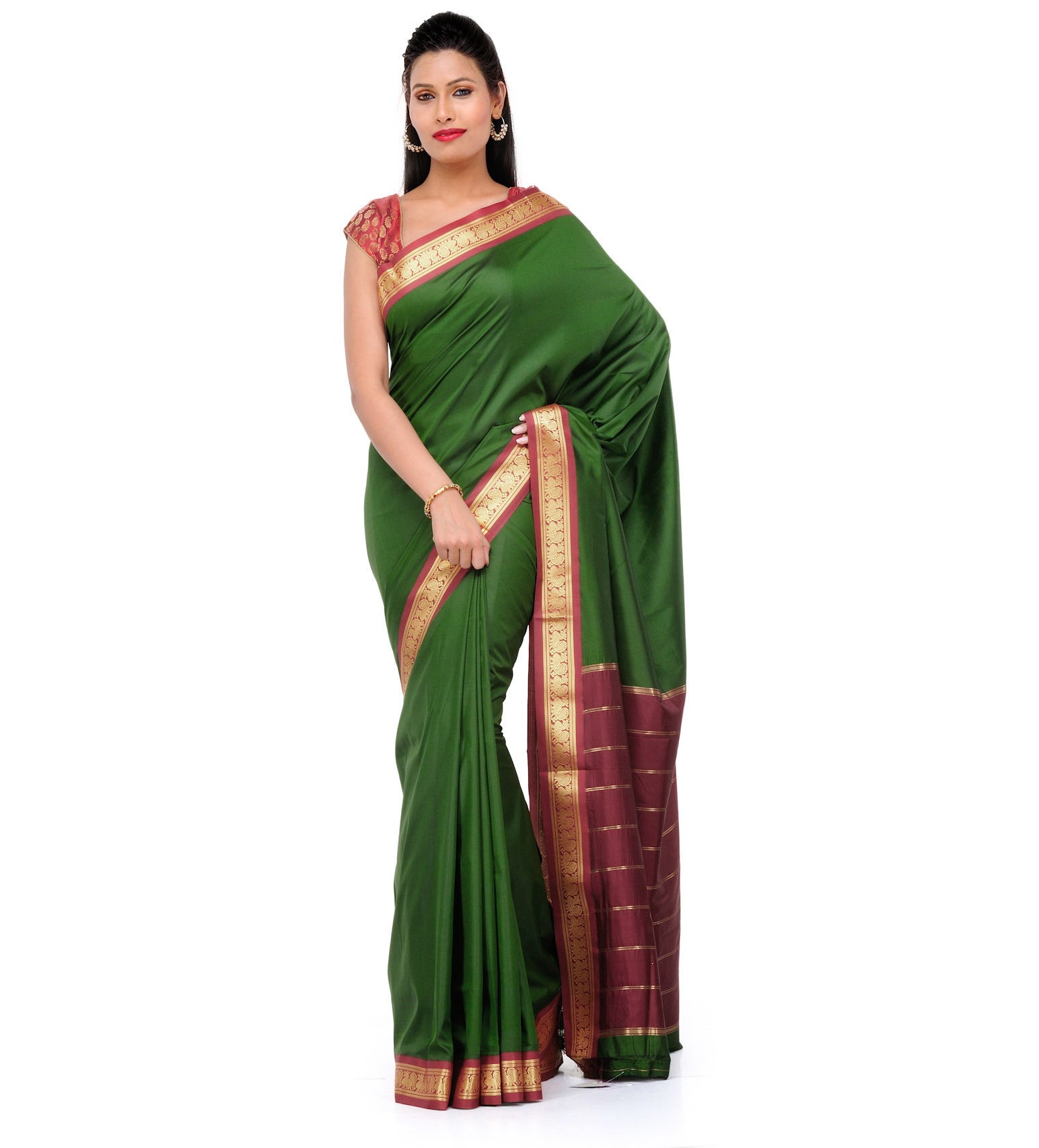 Green Art Silk Saree with Zari Border