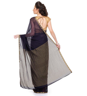 Navy Blue Semi Chiffon Saree