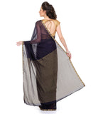 Navy Blue Semi Chiffon Saree