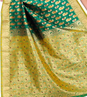 Green Art Silk Saree with Meena Work