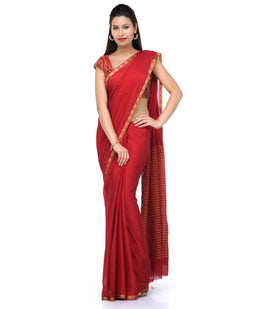 Maroon Semi Chiffon Saree