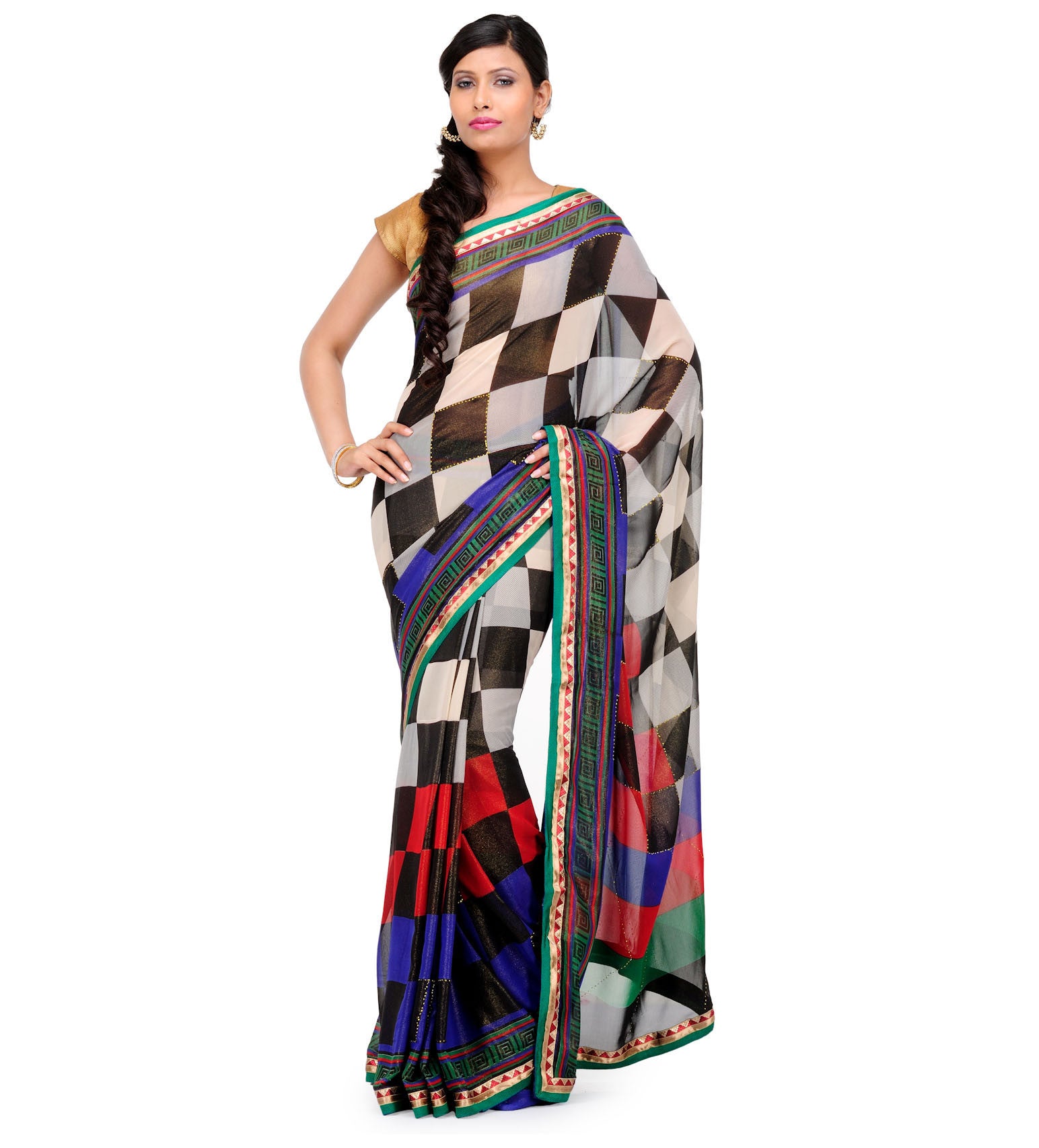 Black & White Faux Georgette Saree