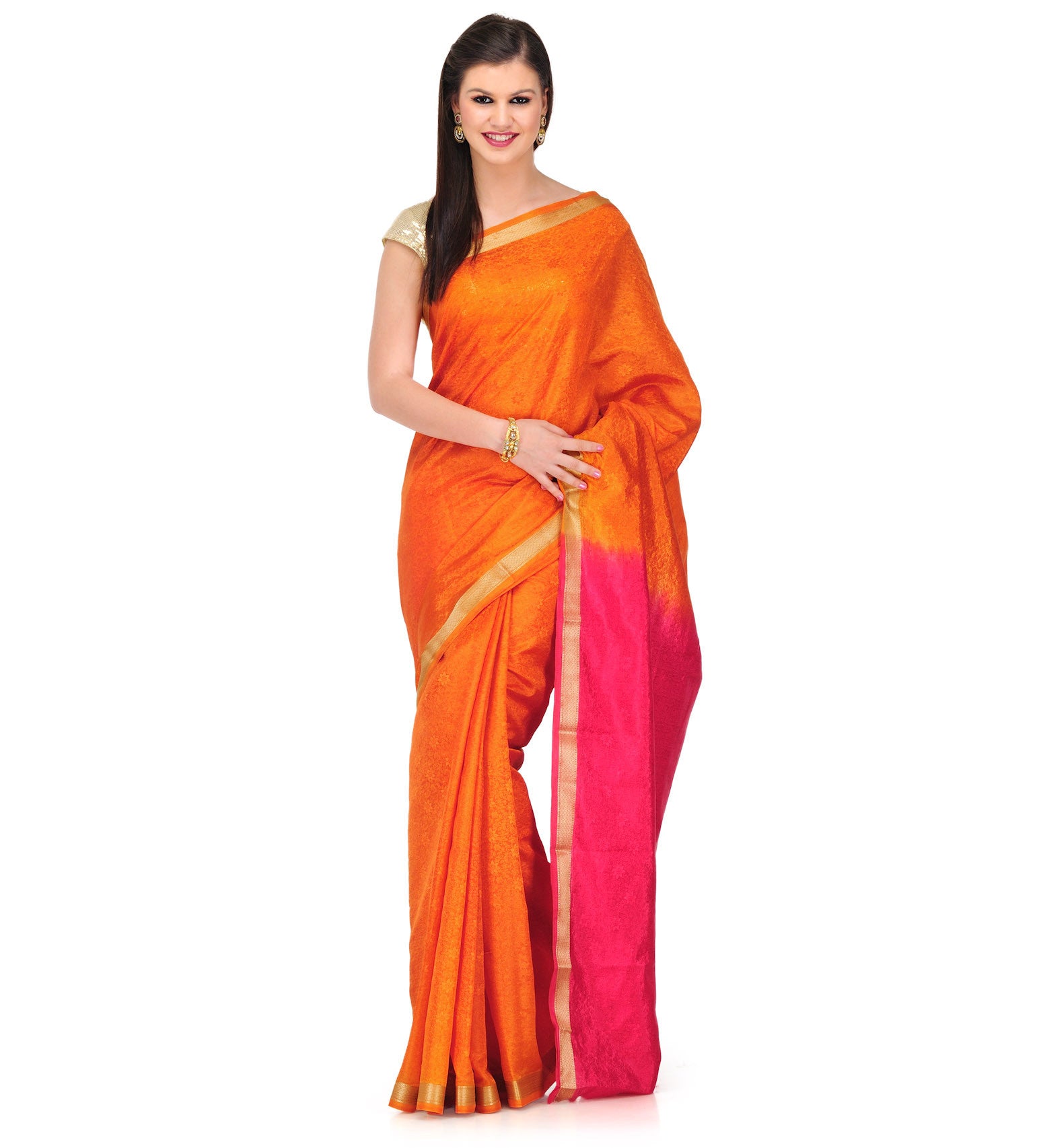 Orange Tanchoi Art Silk Saree