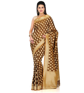 Brown Kora Silk Saree