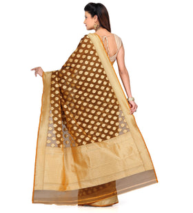 Brown Kora Silk Saree