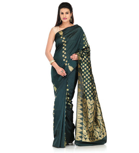 Dark Green Cotton Silk Saree