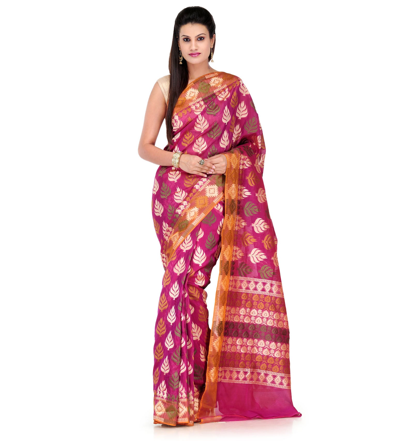 Magenta Kora Silk Saree