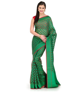 Green Faux Chanderi Saree