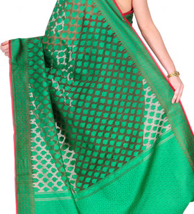 Green Faux Chanderi Saree