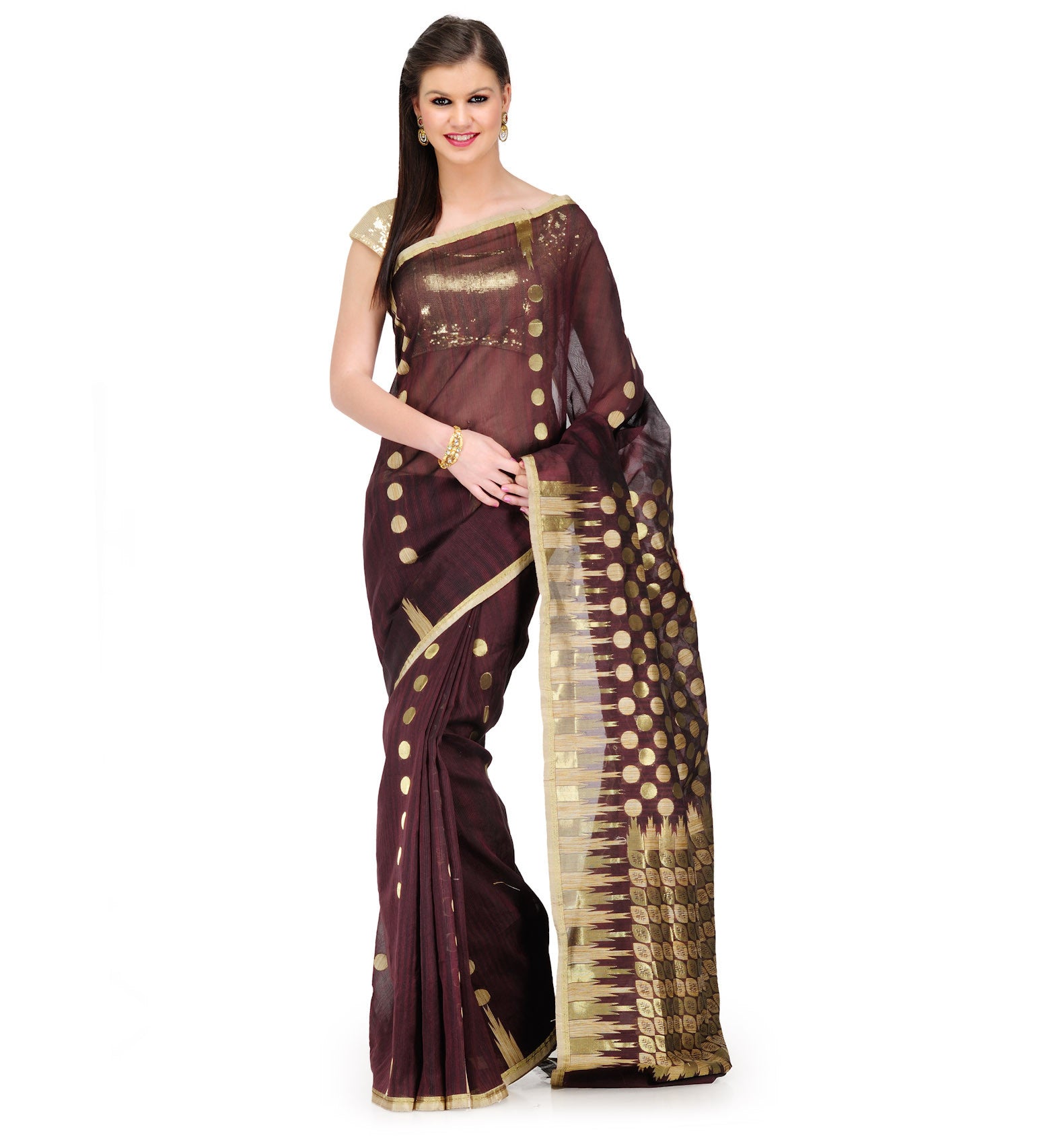 Black & Maroon Cotton Silk Saree