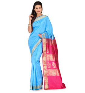 Turquoise Art Silk Saree with Zari Border