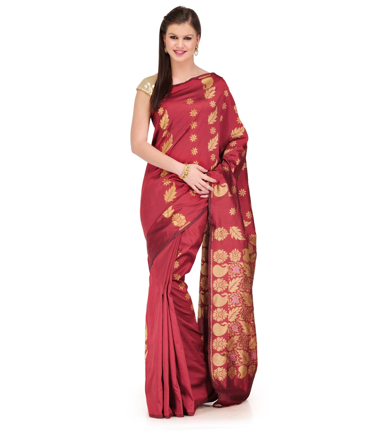 Maroon Resham Woven Art Silk Saree