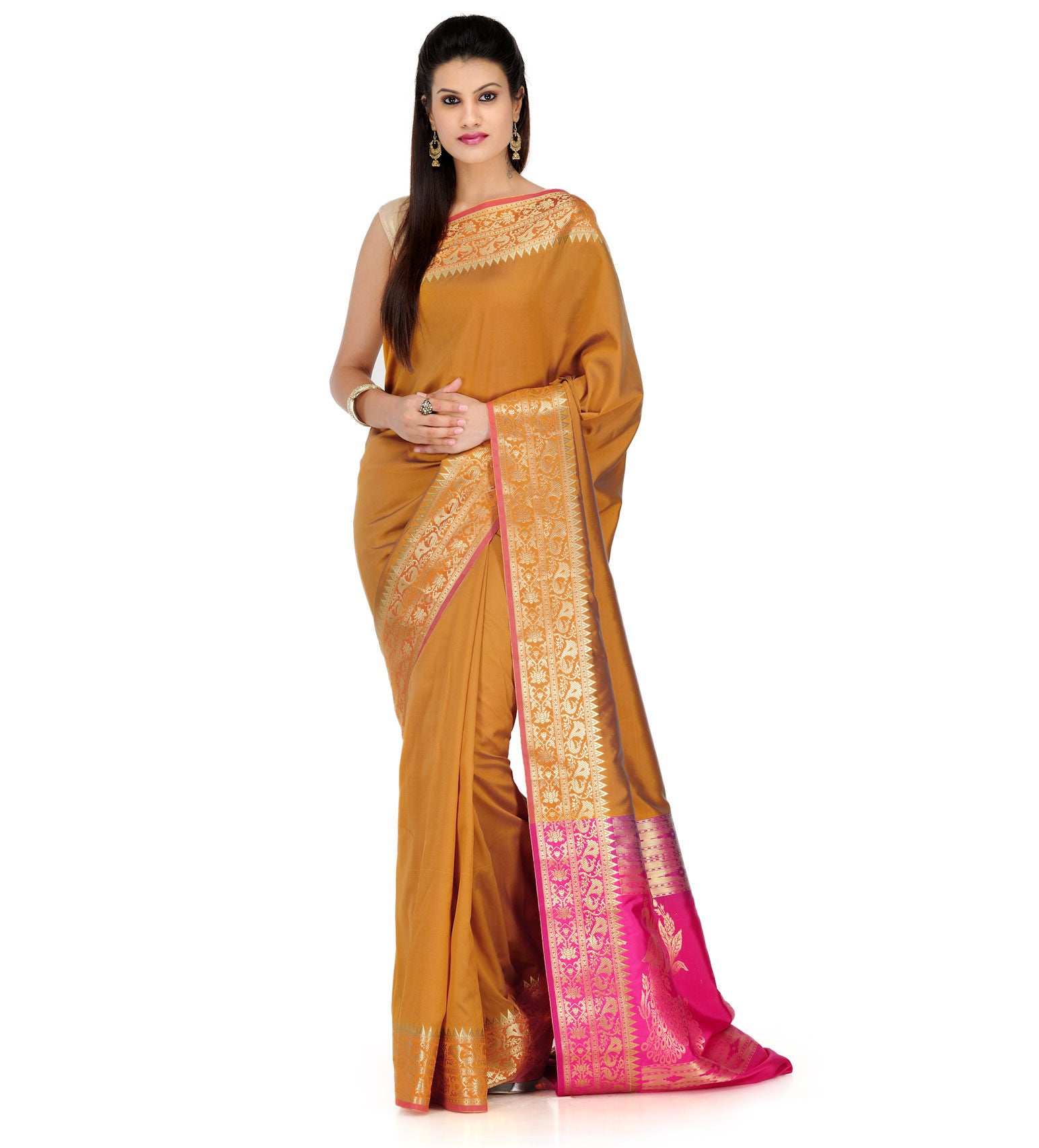 Mustard Art Silk Saree with Zari Border