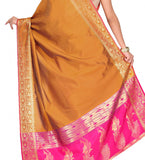 Mustard Art Silk Saree with Zari Border