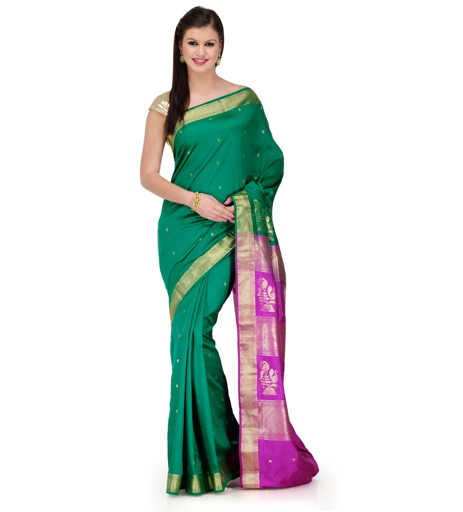 Green Art Silk Saree with Zari Border