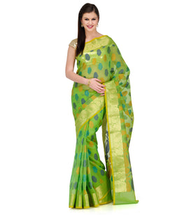 Green Faux Chanderi Saree