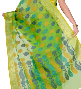 Green Faux Chanderi Saree