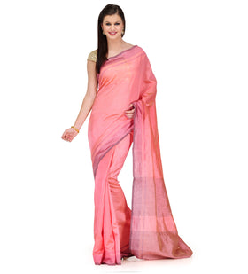 Coral Pink Dupion Silk Saree