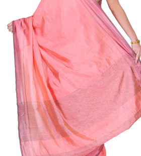 Coral Pink Dupion Silk Saree