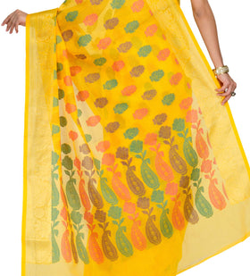 Yellow Faux Chanderi Saree