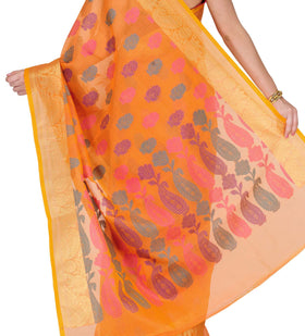 Orange Faux Chanderi Saree