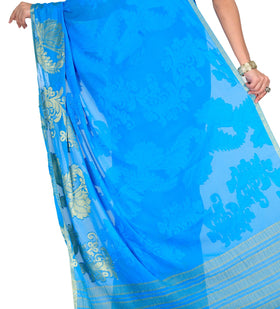 Turquoise Viscose Saree