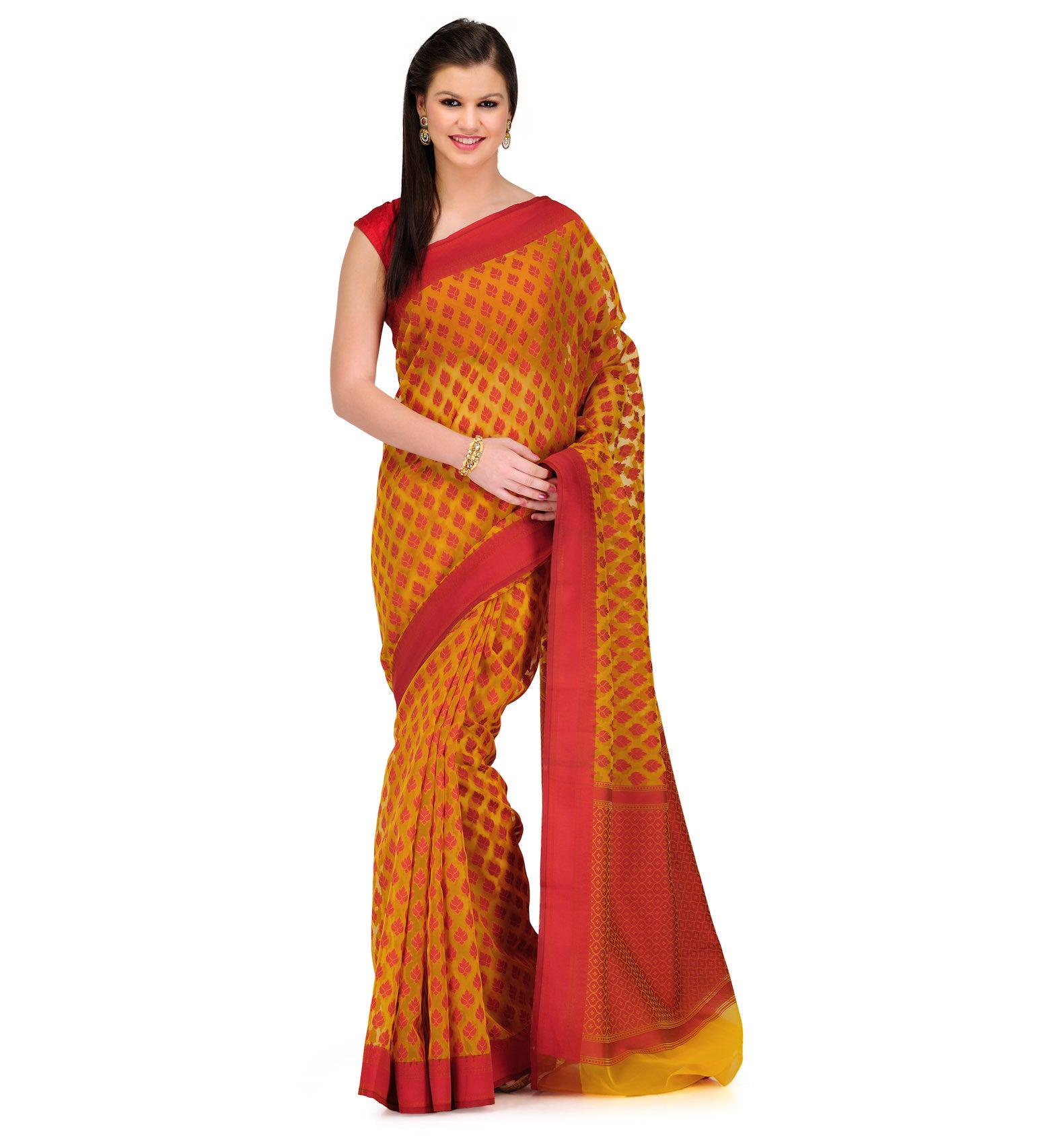 Yellow Faux Chanderi Saree